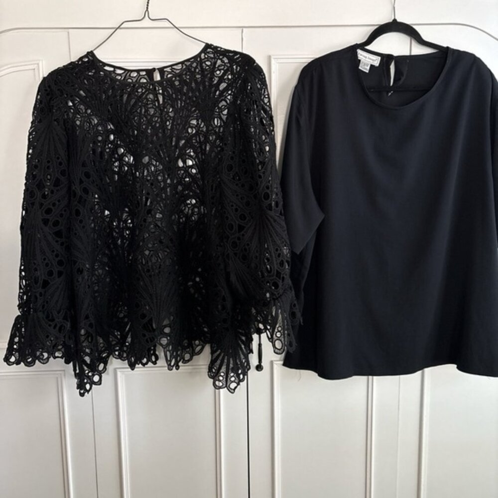 Chic Black Lace Overlay Blouse Set